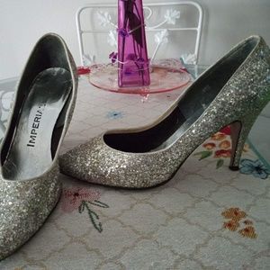 Vintage Silver Glitter Stilettos Size 7, Women’s Silver Shoes Heels